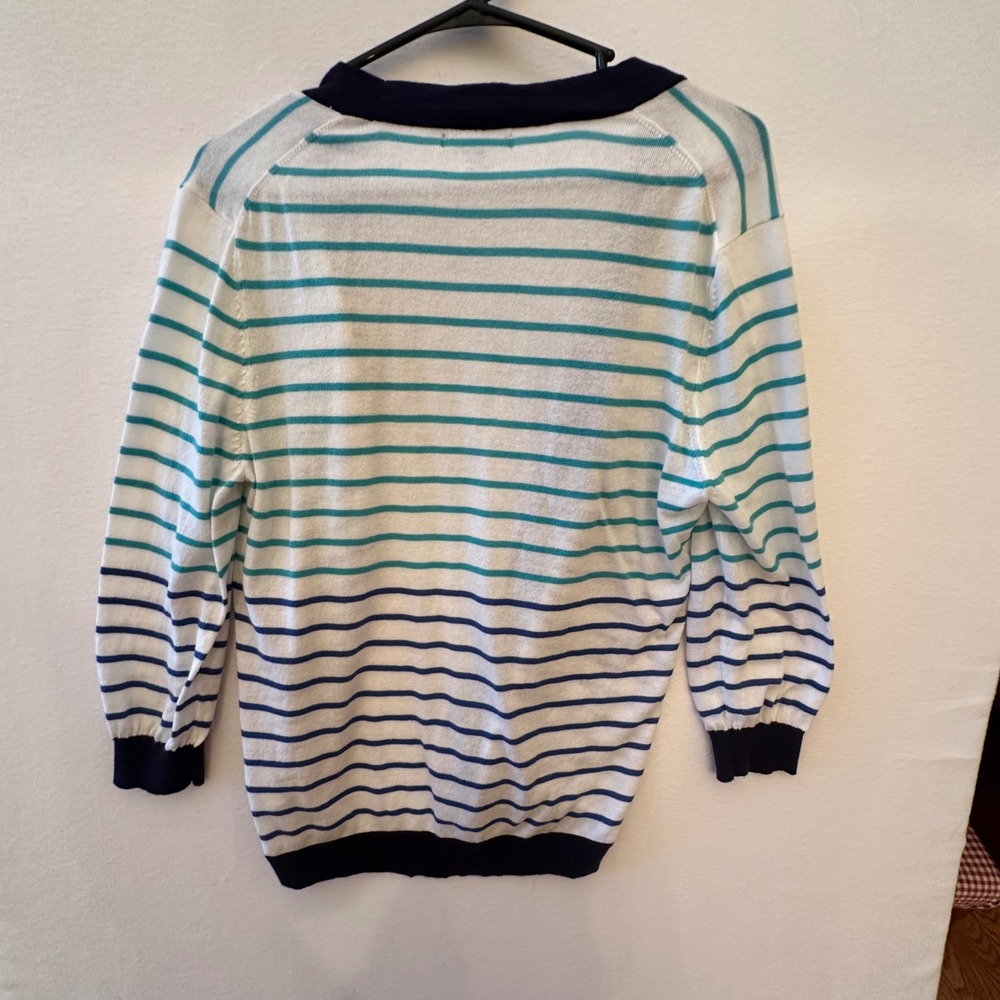 Banana Republic Womens XL Cardigan Striped V-Neck Button Front 3/4 Sleeve Navy - Picture 6 of 6